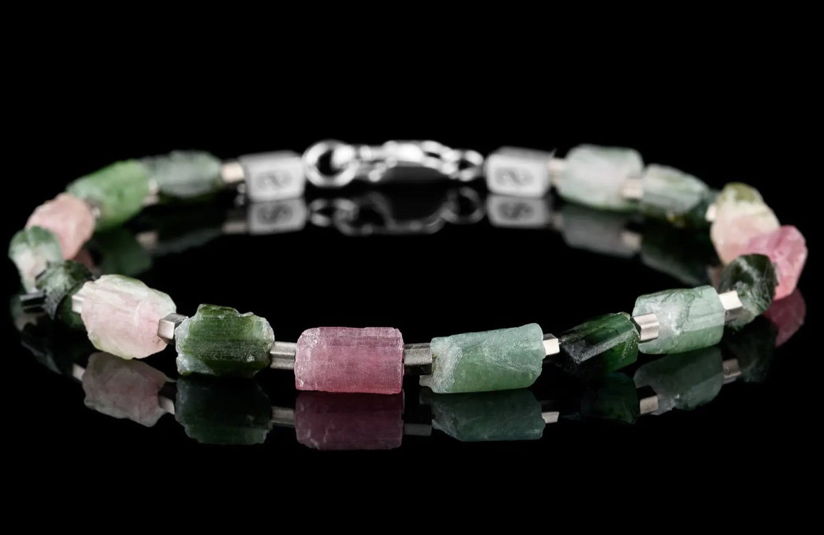 Raw Pink Green Watermelon Tourmaline Bracelet I (7-10mm)