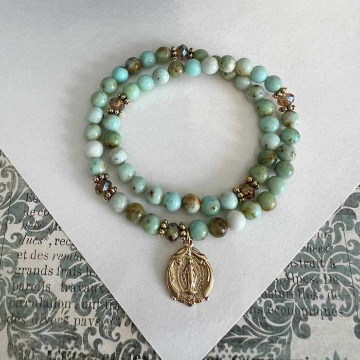 Turquoise & Gold Rosary Wrap Bracelet