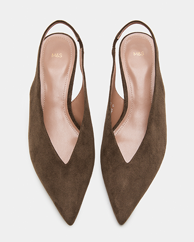 Olive Kitten Heel Pointed Slingback Shoes