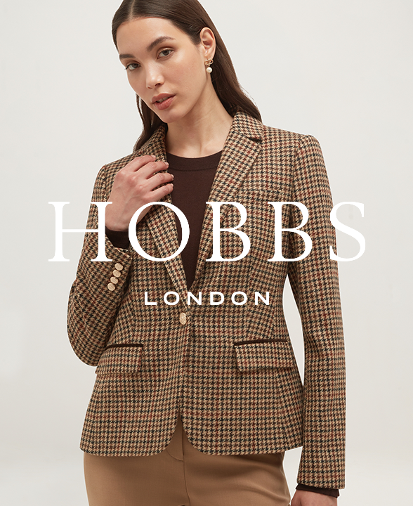 Woman wearing a Brown Multi HOBBS Pure Wool Checked Short Jacket