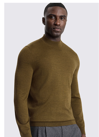 Olive Merino Mock-Neck Jumper