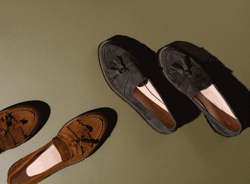 Beckham Tassel Lug Loafer in Cognac and Grey Suede