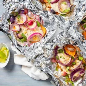 Chicken Baked in Foil with Sweet Potato and Radish