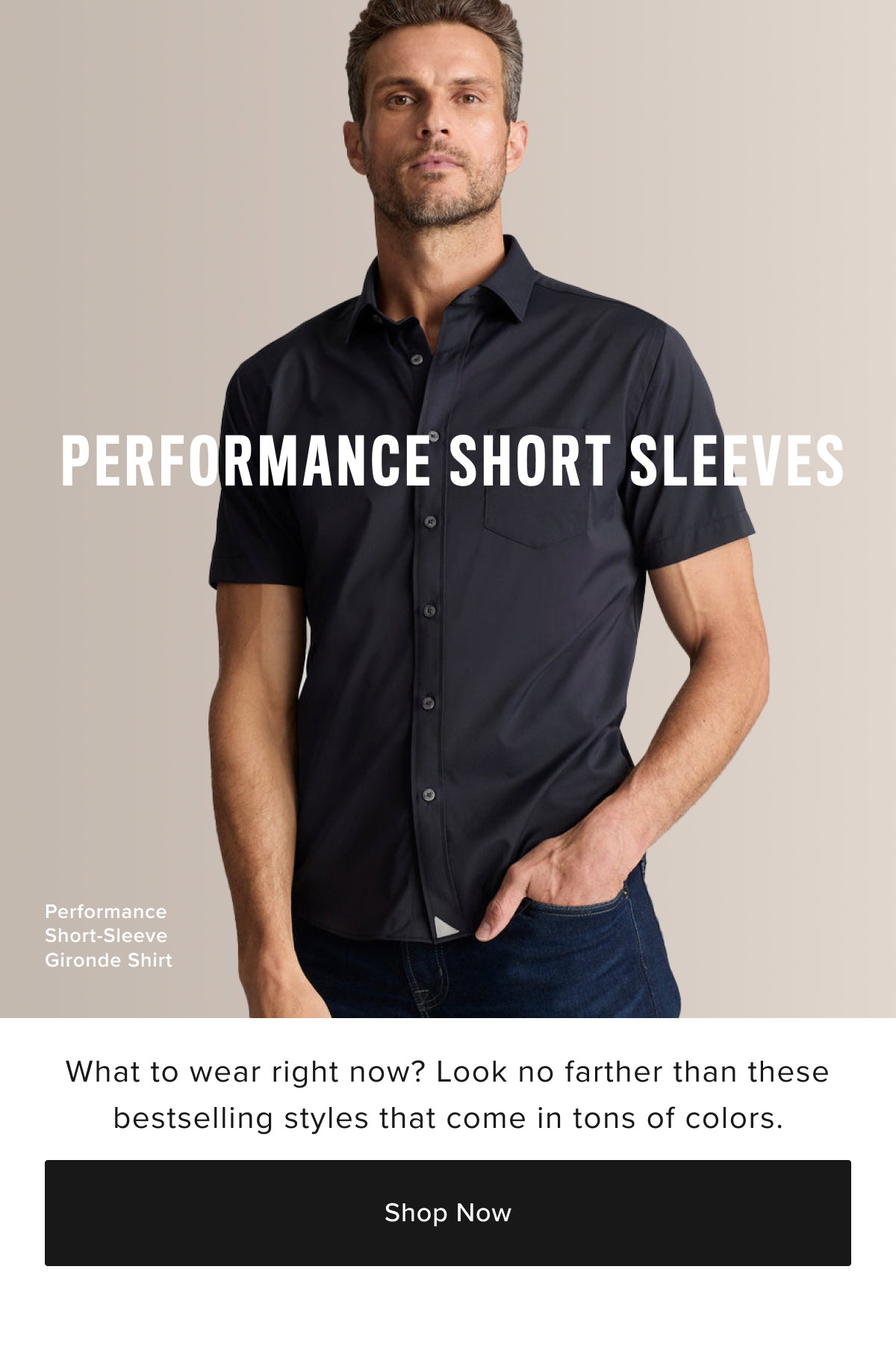 Performance Short Sleeves: Model is wearing UNTUCKit Black Gironde shirt.  