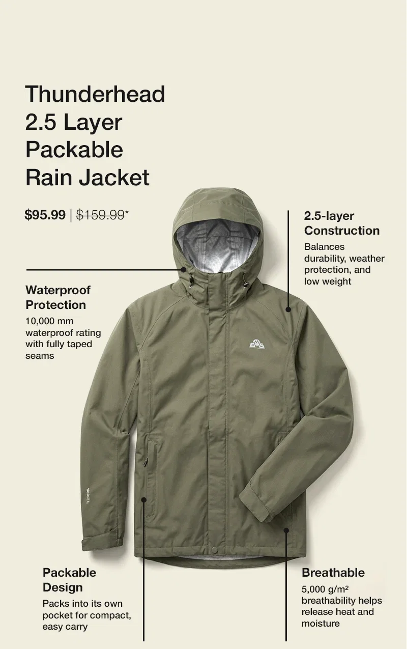 EMS Thunderhead Mens 2.5 Layer Extreme Packable Rain Jacket