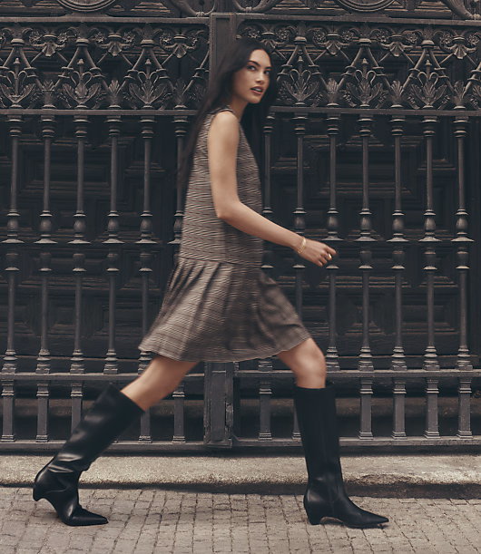 Plaid Button Pleated Mini Flounce Dress