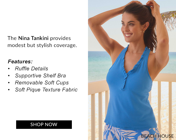 Beach House Swim Nina Ruffled Trim Textured Tankini Top - Pique Solids