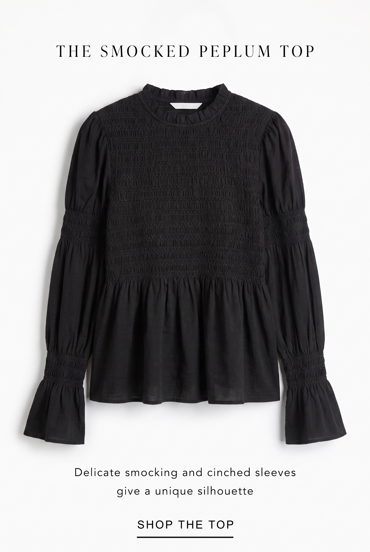 Longsleeves Smocked Textured Peplum Top