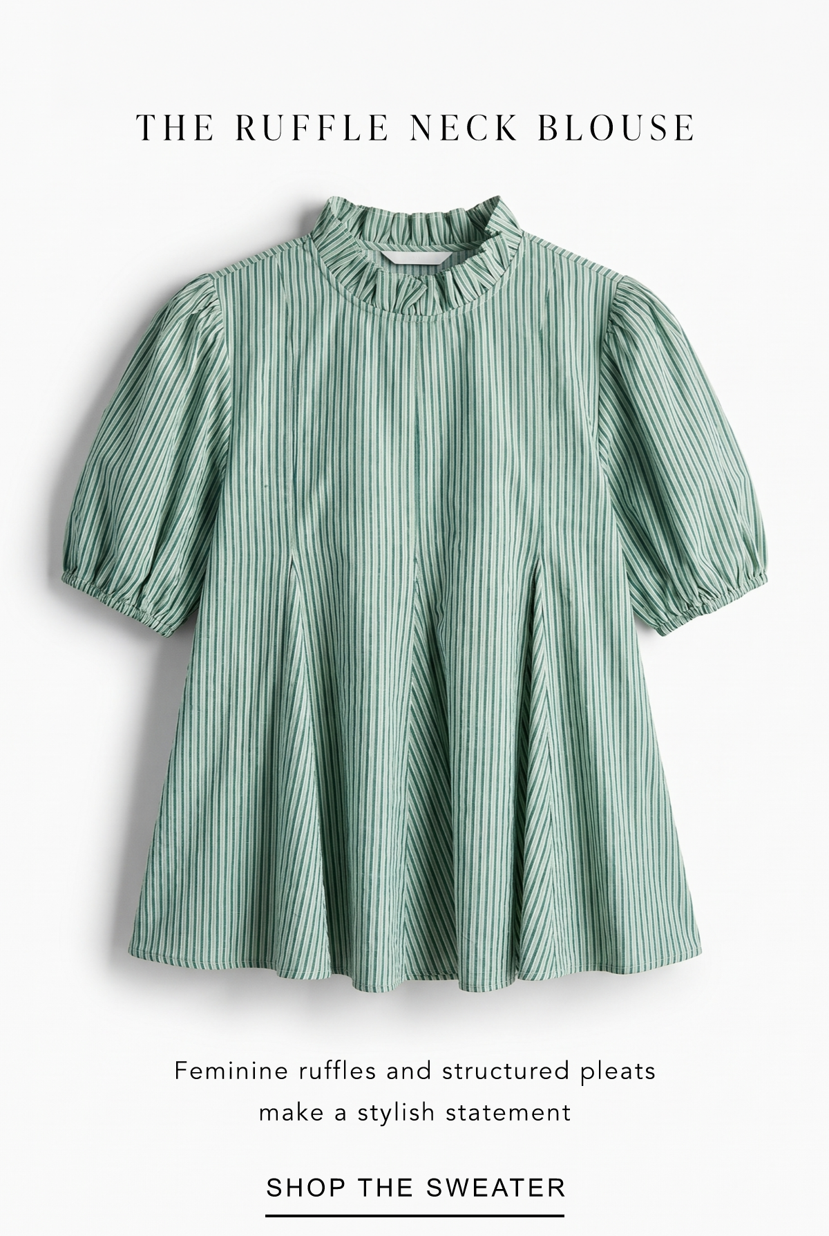 Round Ruffle Neck Puff Sleeve Blouse
