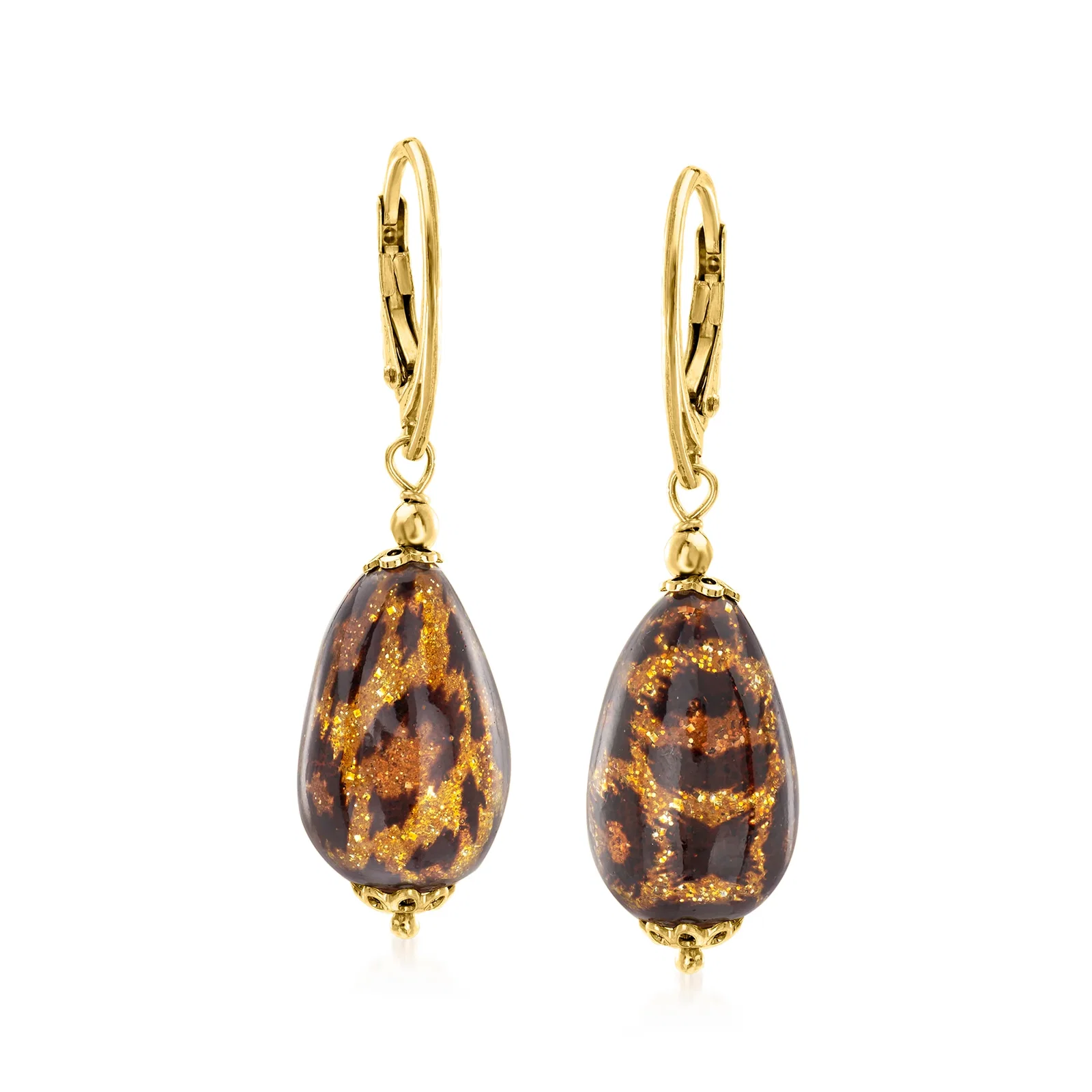 Image of Italian Leopard-Print Murano Glass Drop Earrings in 18kt Gold Over Sterling