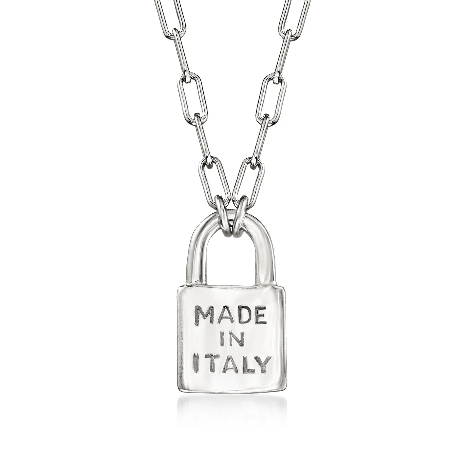 Image of Italian Sterling Silver "Made in Italy" Lock Paper Clip Link Necklace