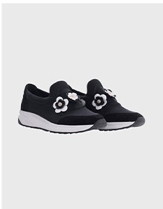Black Designer Sneakers With Two-tone Floral Appliqués