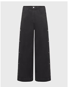 Black Washed Wide-Legged Denim Jeans With Snap Closures