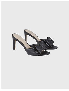 Black Slip-On Leather Heel With Bow Detail