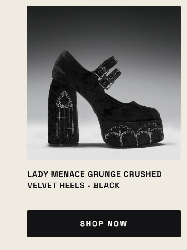 Lady Menace Grunge Crushed Velvet Heels - Black