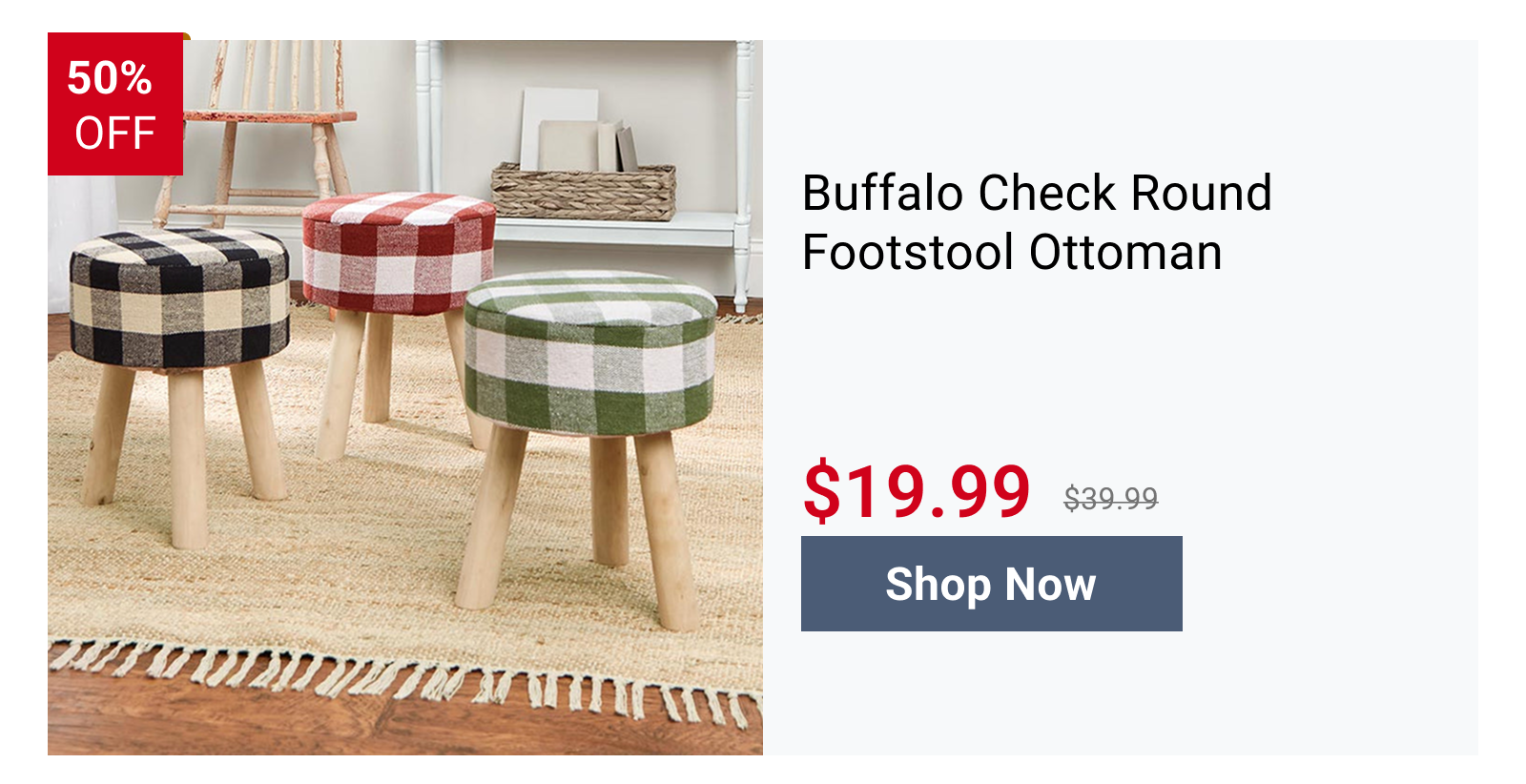 Buffalo Check Round Footstool Ottoman