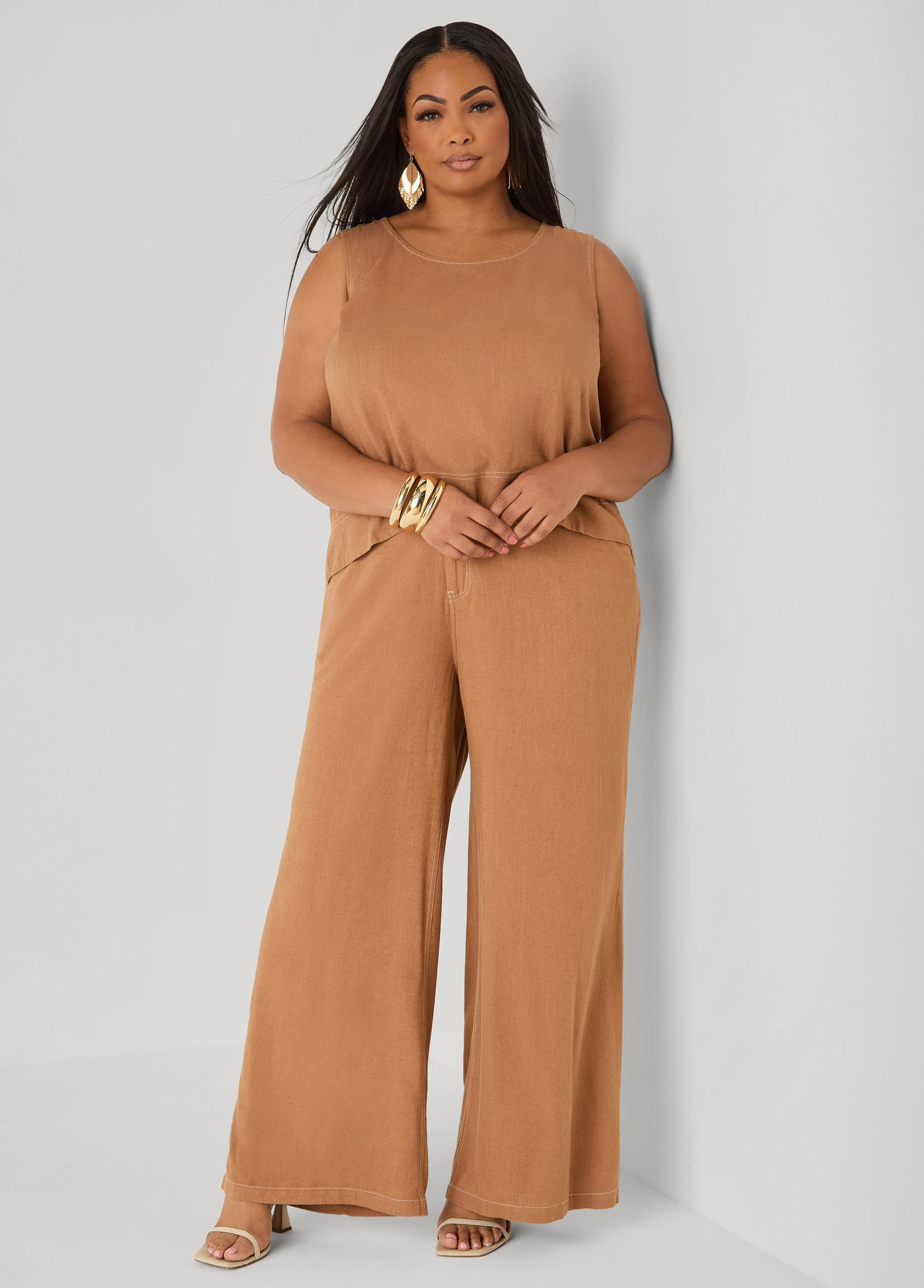 Linen Blend Wide Leg Pants