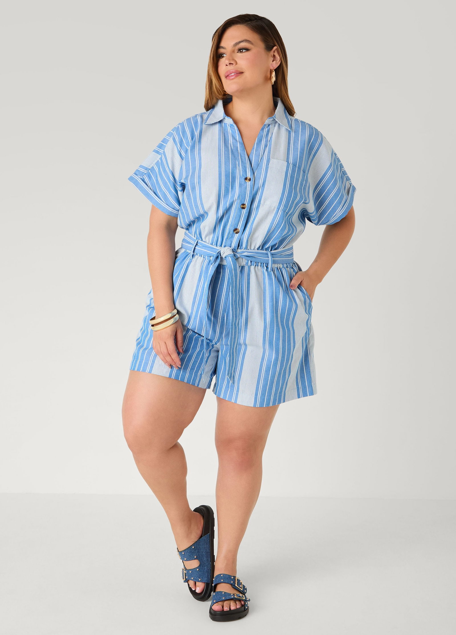 Striped Chambray Romper