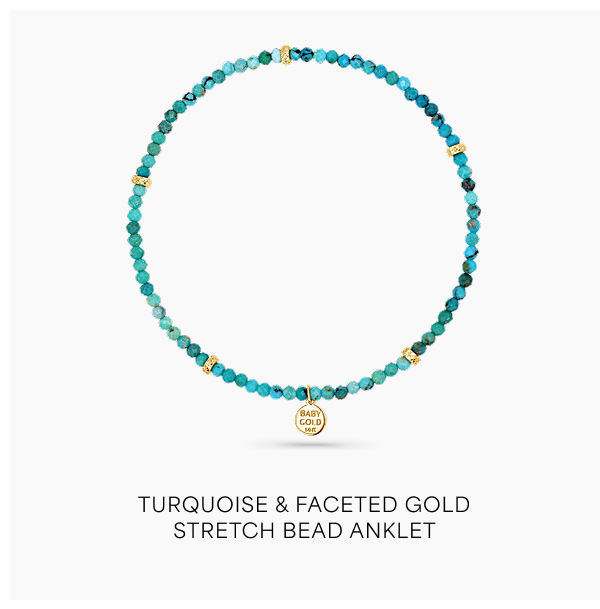 Turquoise & Faceted Gold Stretch Bead Anklet