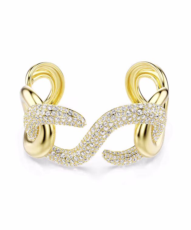 Dextera cuff, Round cut, White, 18K gold finish