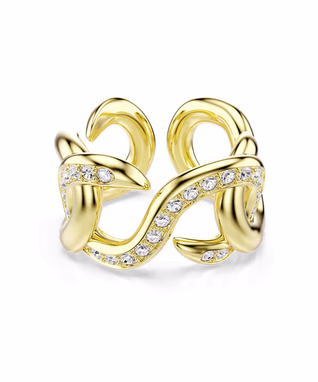 Dextera open ring, Round cut, White, 18K gold finish