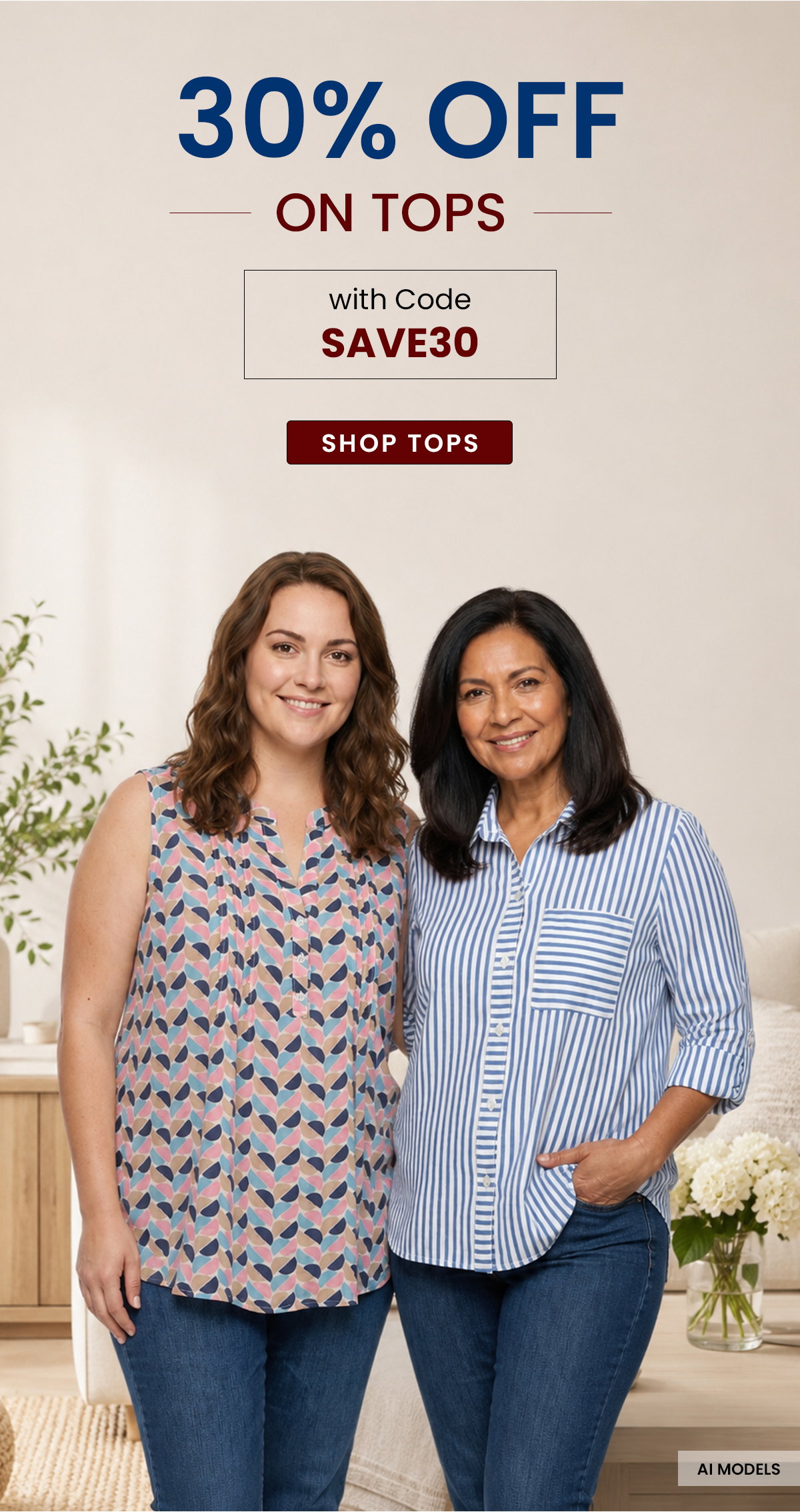 30% off on tops with code SAVE30