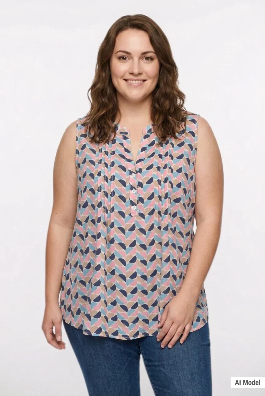 Image of Sleeveless Pintucked Blouse, Plus