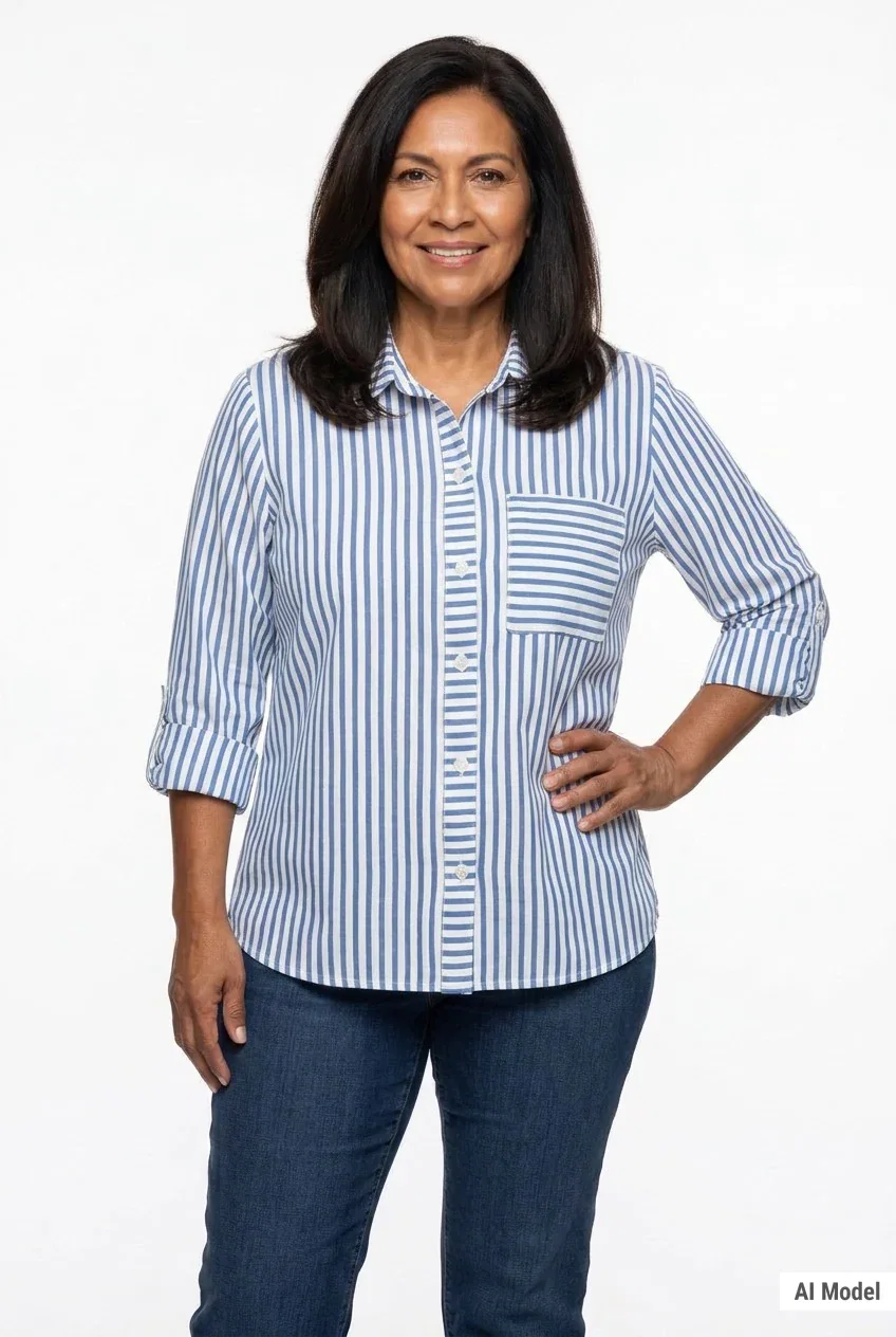 Image of 3/4 Sleeve Roll Tab Blouse, Plus