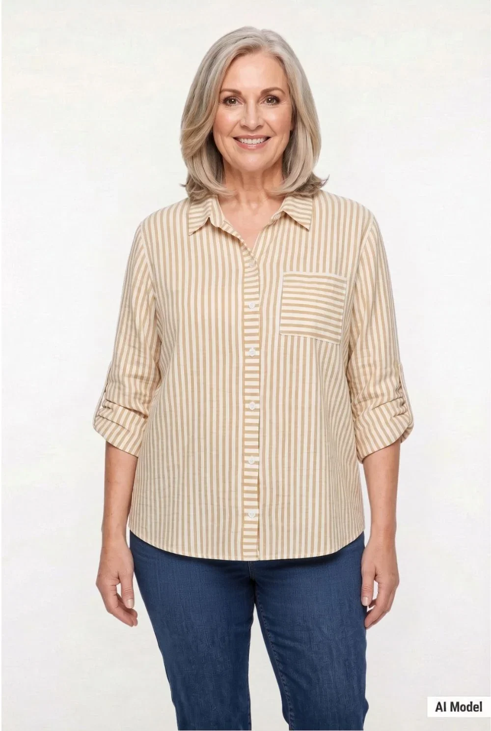Image of 3/4 Sleeve Roll Tab Blouse, Plus