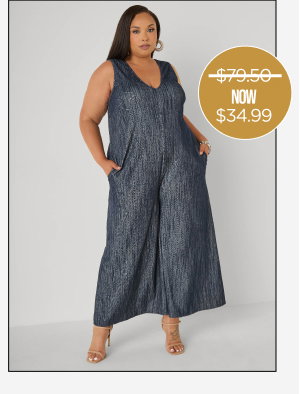 Textured Denim Wide Leg Jumpsuit