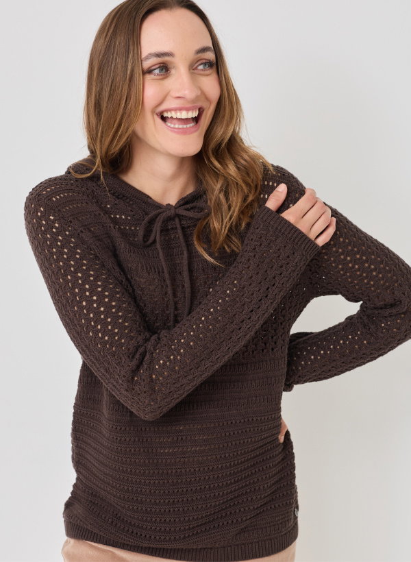 Kapuzen-Pullover mit Lochmuster