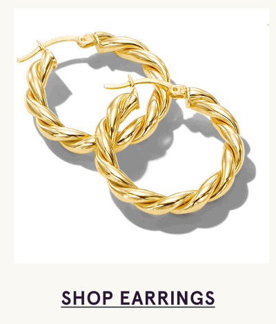 Pair of small twisted & textured gold hoop earrings. Click here to shop earrings