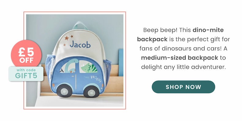 Personalised Dinosaur & Car Medium Backpack