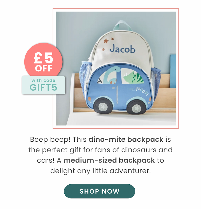 Personalised Dinosaur & Car Medium Backpack