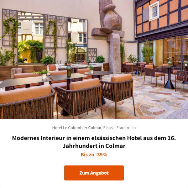 Modernes Interieur in einem elsässischen Hotel aus dem 16. Jahrhundert in Colmar