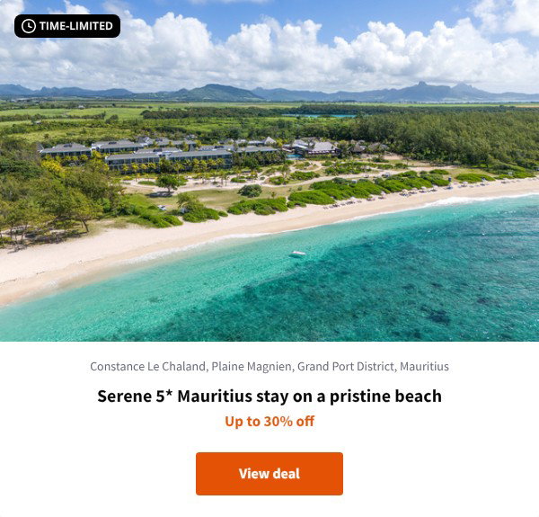 Serene 5* Mauritius stay on a pristine beach