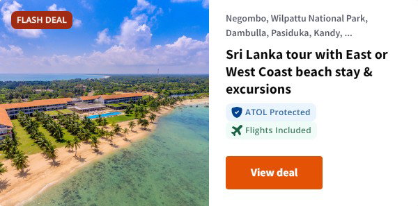 Sri Lanka tour with East or West Coast beach stay & excursions