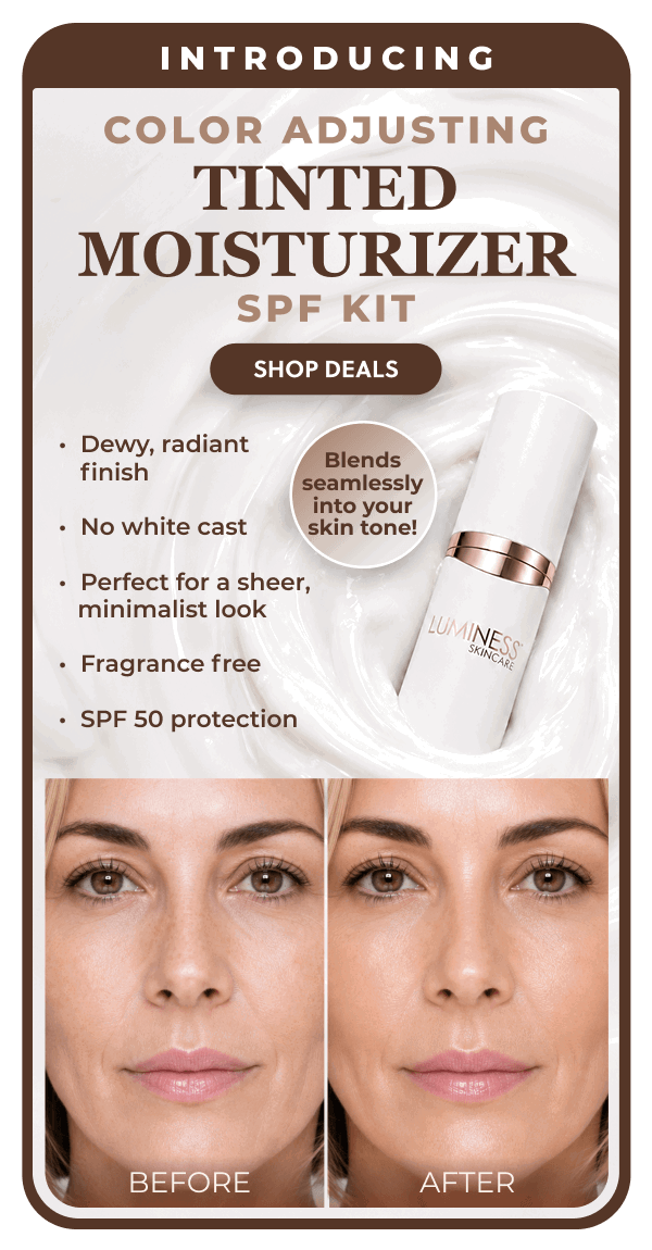 INTRODUCING COLOR ADJUSTING TINTED MOISTURIZER SPF KIT: Dewy, radiant finish. No white cast. Perfect for sheer, minimalist look. Fragrance free. SPF 50 protection.