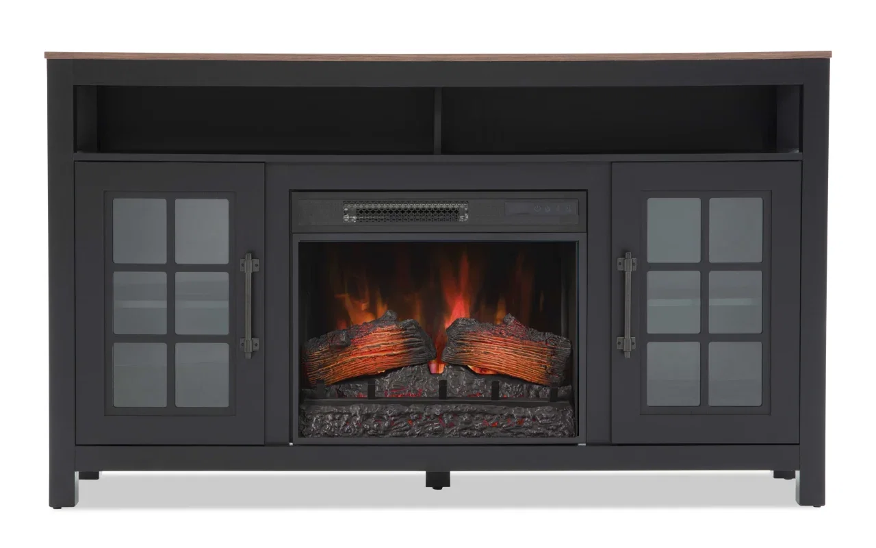 Modern Farm 59.5'' Black & Natural Fully Assembled Electric Fireplace & TV Stand