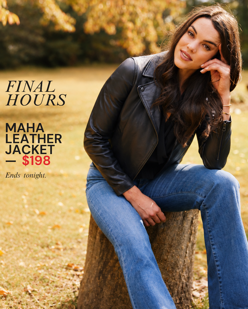 The Maha Leather Jacket is now $198, regularly $398, for a limited time.