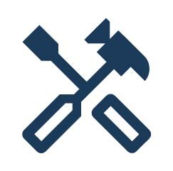 Icon of crossed screwdriver and hammer.