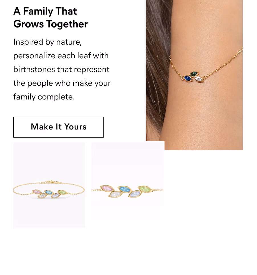 Inspired by nature, personalize each leaf with birthstones that represent the people who make your family complete.