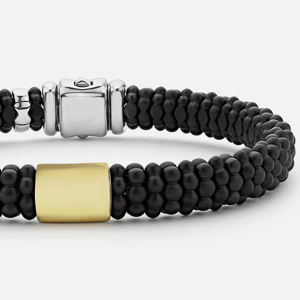18K Gold Matte Black Ceramic Beaded Bracelet | 9mm