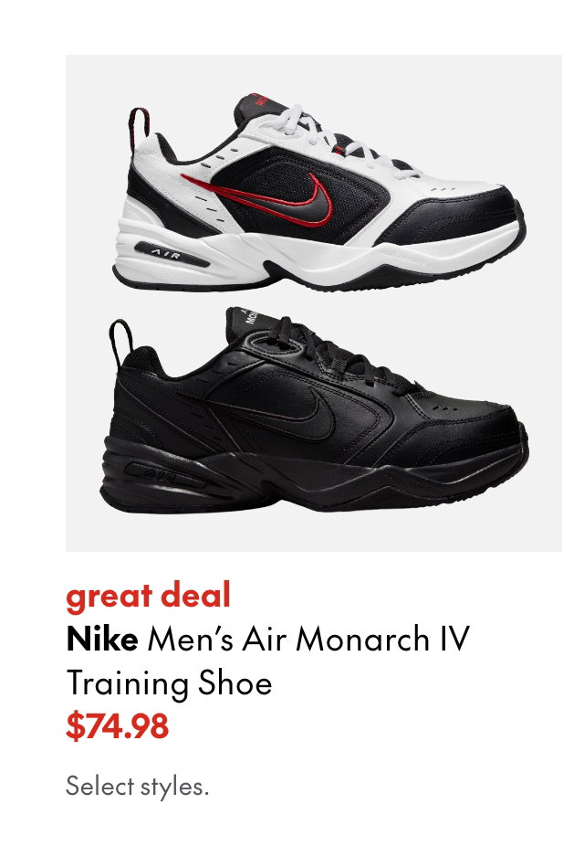 Nike Men's Air Monarch IV Training Shoe
great deal
74.98
Select styles. 