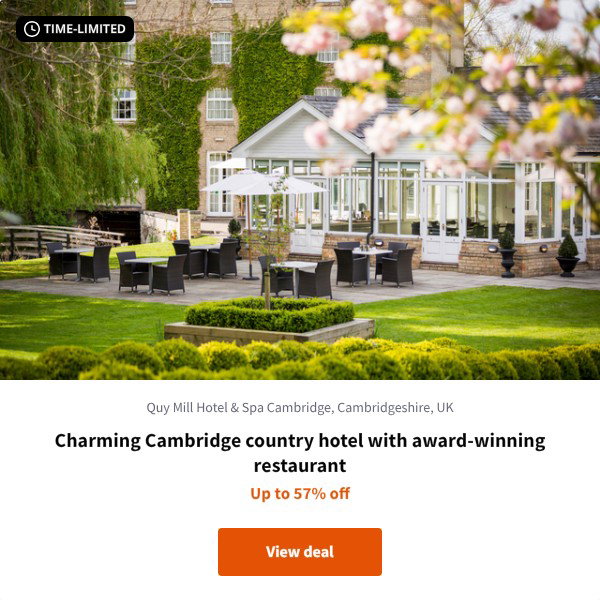 Charming Cambridge country hotel with award-winning restaurant