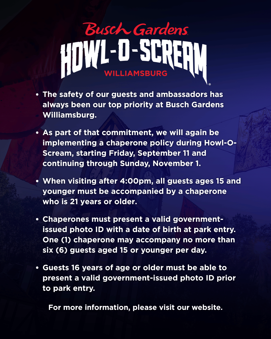 Busch Gardens Williamsburg Howl-O-Scream chaperone policy
