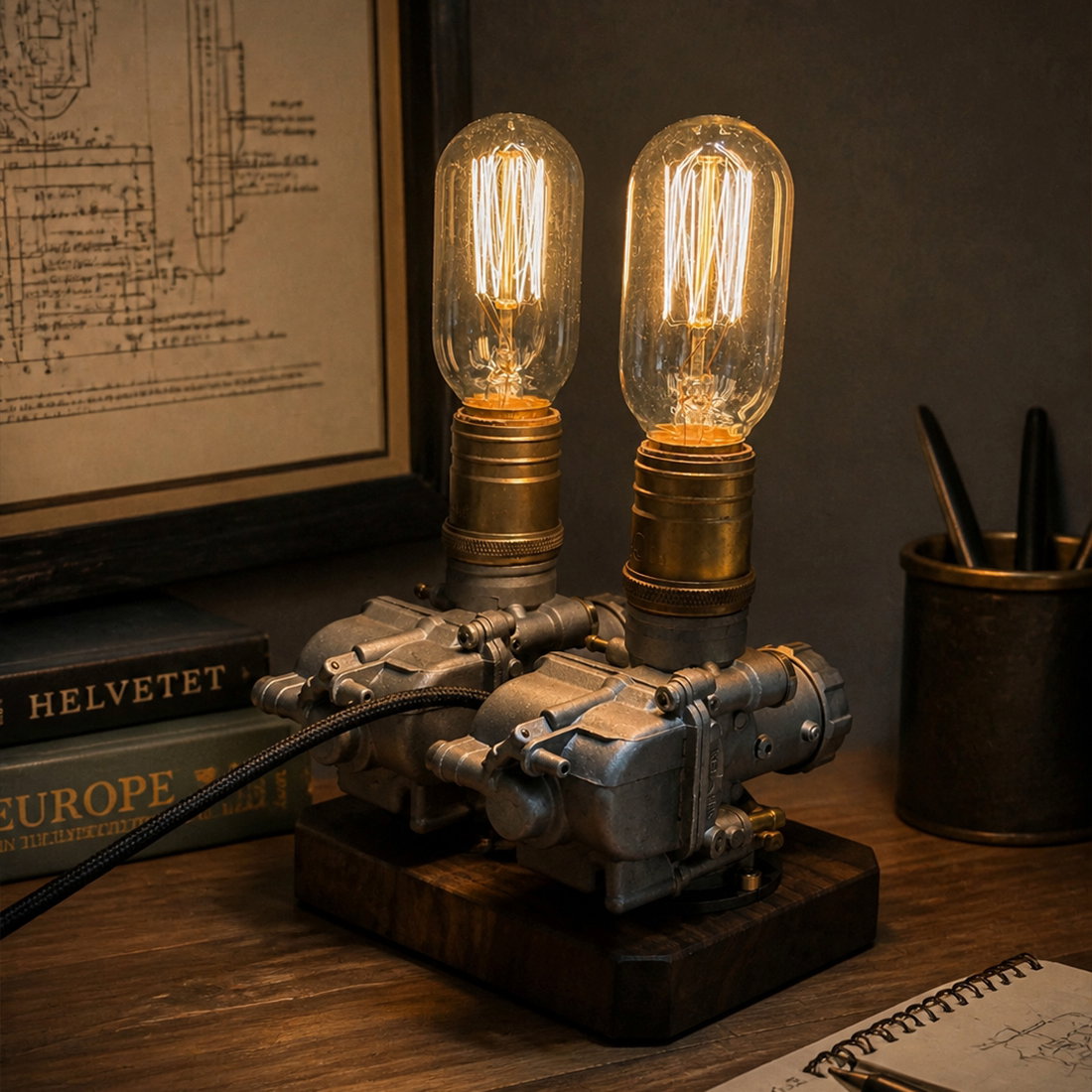 Repurposed Motorcycle Carburetor Steampunk Table Lamp