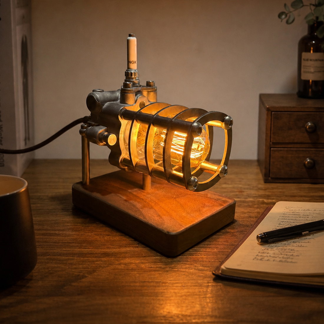 Repurposed Automotive Power Steering Pump Steampunk Table Lamp