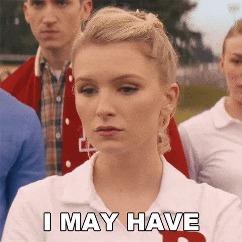 A woman saying, "I may have exaggerated a little."