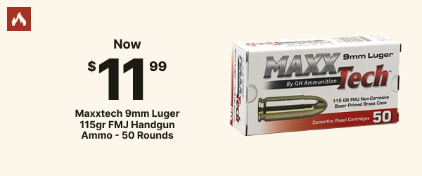 Maxxtech 9mm Luger 115gr FMJ Handgun Ammo - 50 Rounds Now $11.99